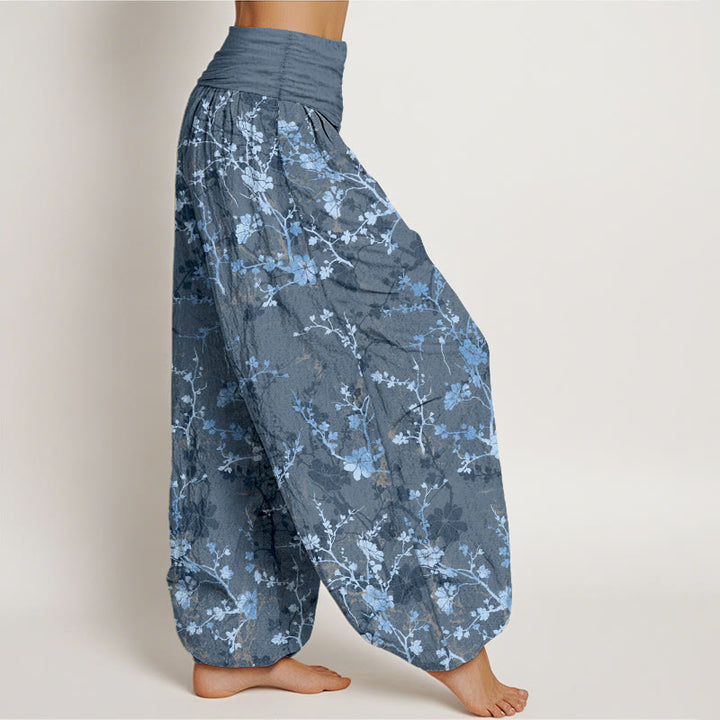 Pantalones harén de algodón puro con diseño de Buddha Stones, flores, ramas y hojas para mujer, con cintura elástica - image 10
