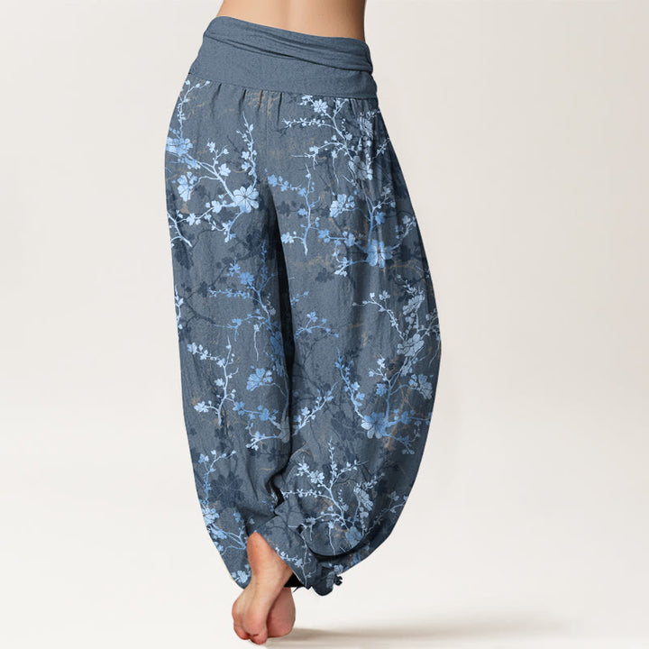 Pantalones harén de algodón puro con diseño de Buddha Stones, flores, ramas y hojas para mujer, con cintura elástica - image 9
