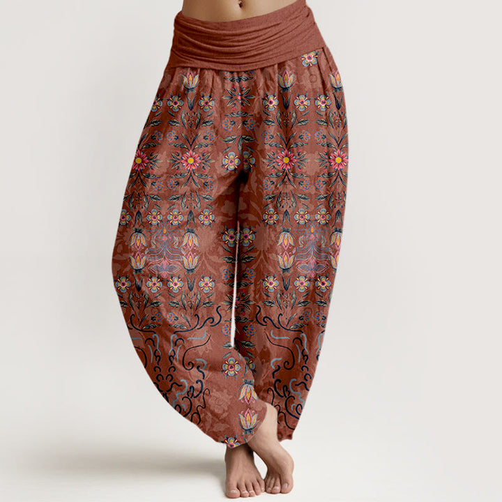Pantalones Buddha Stones de algodón puro con estampado floral multicolor para mujer, cintura elástica - Salmón - US16，UK/AU20，EU48 (3XL) - image 8