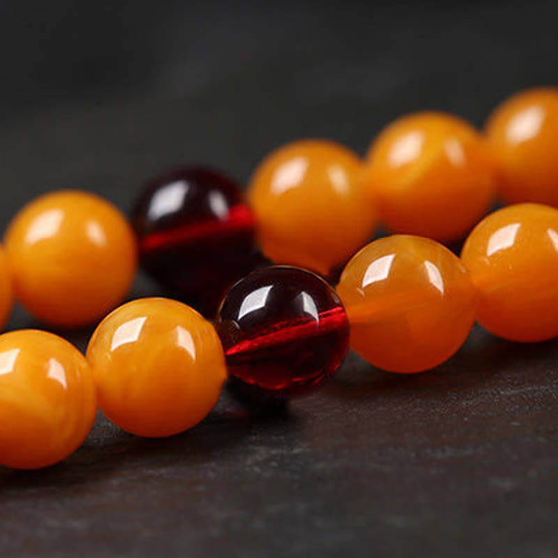 Mala de cuentas redondas de ámbar tibetano con Buddha Stones - image 7