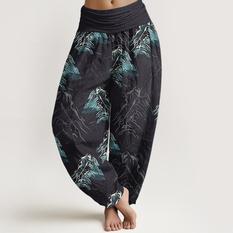 Pantalones harén de algodón puro Buddha Stones con cintura elástica para mujer en tonos verde esmeralda intensos - Negro - US16，UK/AU20，EU48 (3XL) - image 0