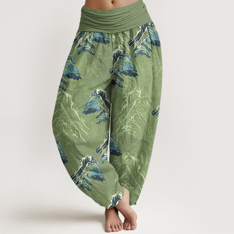 Pantalones harén de algodón puro Buddha Stones con cintura elástica para mujer en tonos verde esmeralda intensos - Verde claro - US16，UK/AU20，EU48 (3XL) - image 5