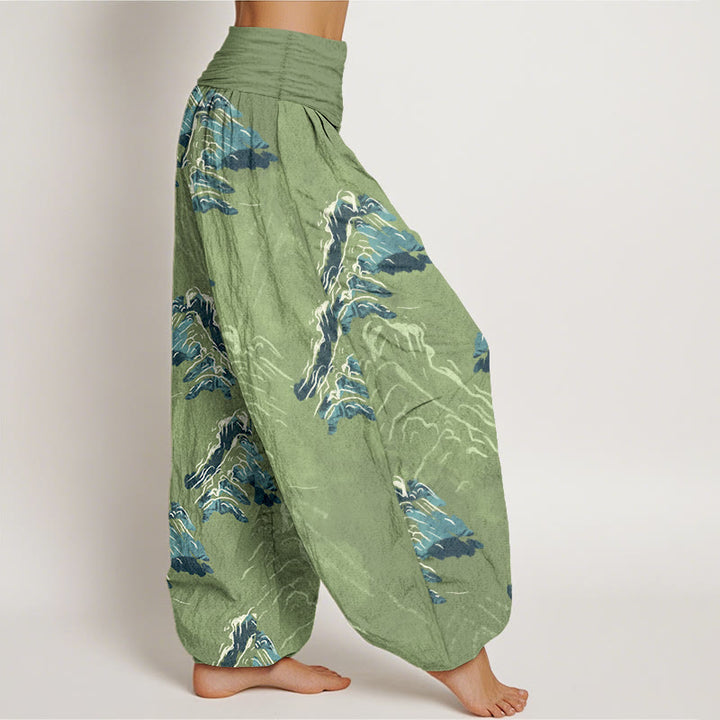 Pantalones harén de algodón puro Buddha Stones con cintura elástica para mujer en tonos verde esmeralda intensos - image 7