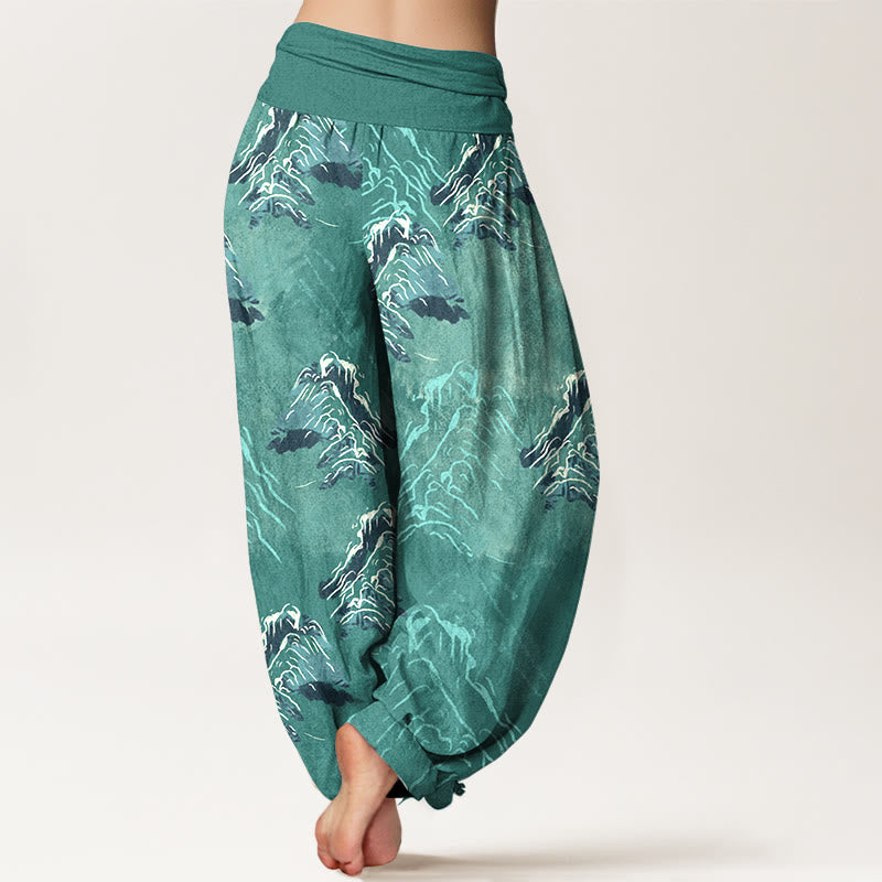 Pantalones harén de algodón puro Buddha Stones con cintura elástica para mujer en tonos verde esmeralda intensos - image 9