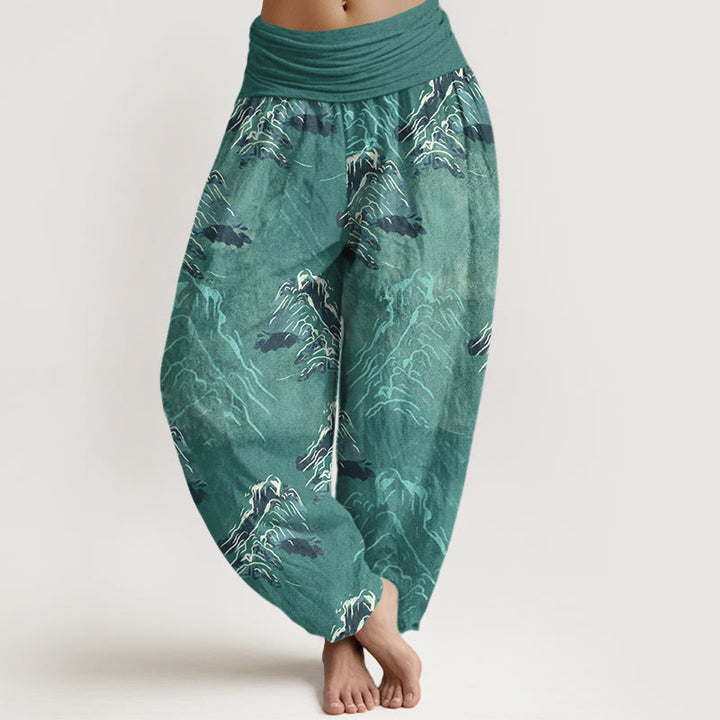 Pantalones harén de algodón puro Buddha Stones con cintura elástica para mujer en tonos verde esmeralda intensos - Turquesa - US16，UK/AU20，EU48 (3XL) - image 8