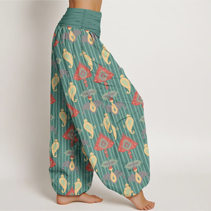 Pantalones Buddha Stones de algodón puro con diseño de triángulos, llamas y formas geométricas, con plumas, para mujer, con cintura elástica - image 2
