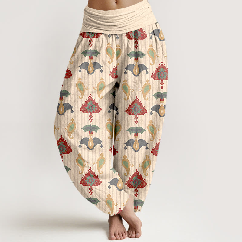 Pantalones Buddha Stones de algodón puro con diseño de triángulos, llamas y formas geométricas, con plumas, para mujer, con cintura elástica - LimónChiffon - US16，UK/AU20，EU48 (3XL) - image 8