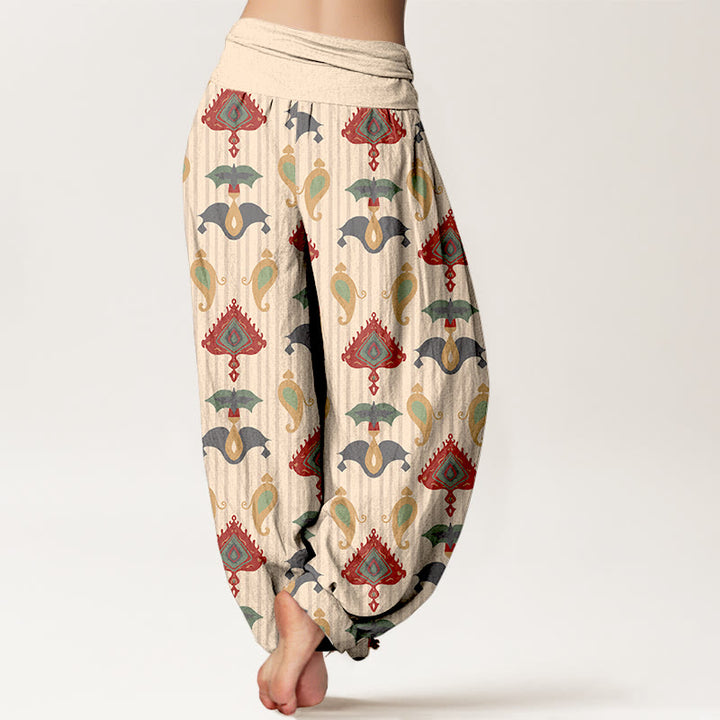 Pantalones Buddha Stones de algodón puro con diseño de triángulos, llamas y formas geométricas, con plumas, para mujer, con cintura elástica - image 9