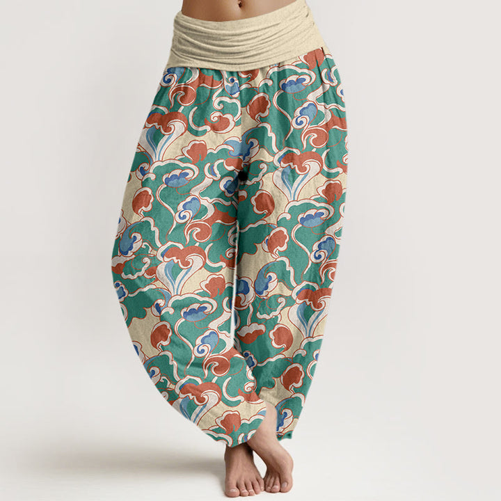 Pantalones Buddha Stones de algodón puro con diseño de nubes pequeñas y cintura elástica para mujer - Beige - US16，UK/AU20，EU48 (3XL) - image 0