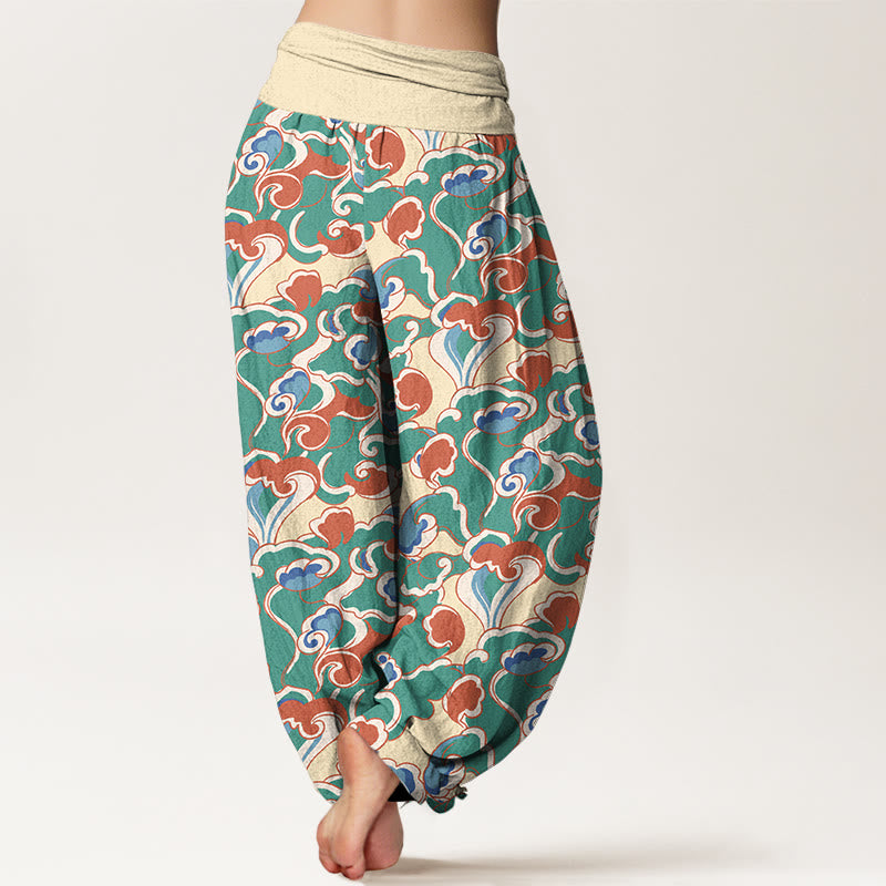 Pantalones Buddha Stones de algodón puro con diseño de nubes pequeñas y cintura elástica para mujer - image 1