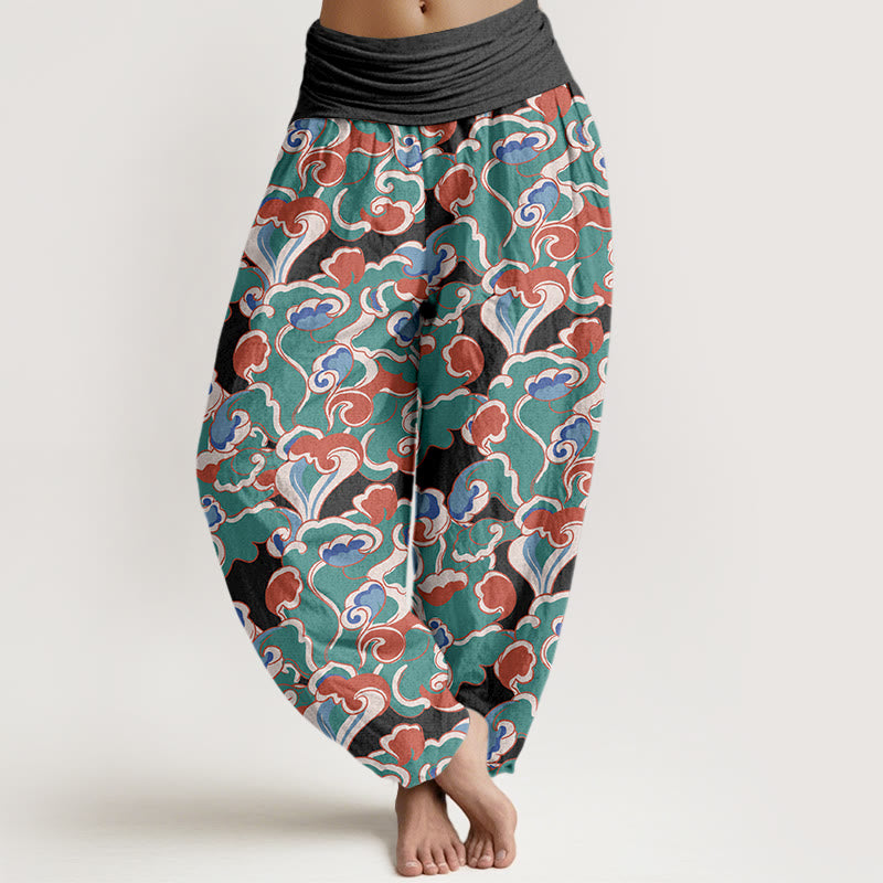 Pantalones Buddha Stones de algodón puro con diseño de nubes pequeñas y cintura elástica para mujer - Negro - US16，UK/AU20，EU48 (3XL) - image 5