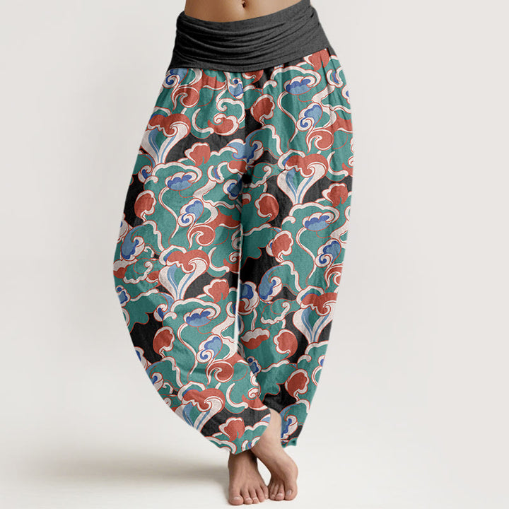 Pantalones Buddha Stones de algodón puro con diseño de nubes pequeñas y cintura elástica para mujer - Negro - US16，UK/AU20，EU48 (3XL) - image 5