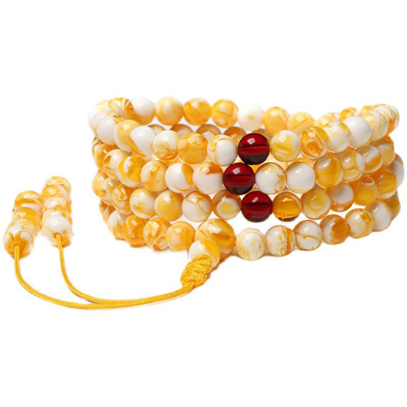 Mala tibetano de ámbar con 108 cuentas, blanco y amarillo, de Buddha Stones - image 7