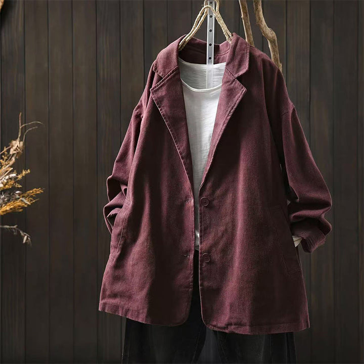 Chaqueta de mujer de manga larga, media, con bolsillos, botones, cuello de solapa y estampado de Buddha Stones para primavera y otoño. - Rojo violeta medio - US4-8/10, UK/AU8-12/14, EU36-40/42 (F) - image 16