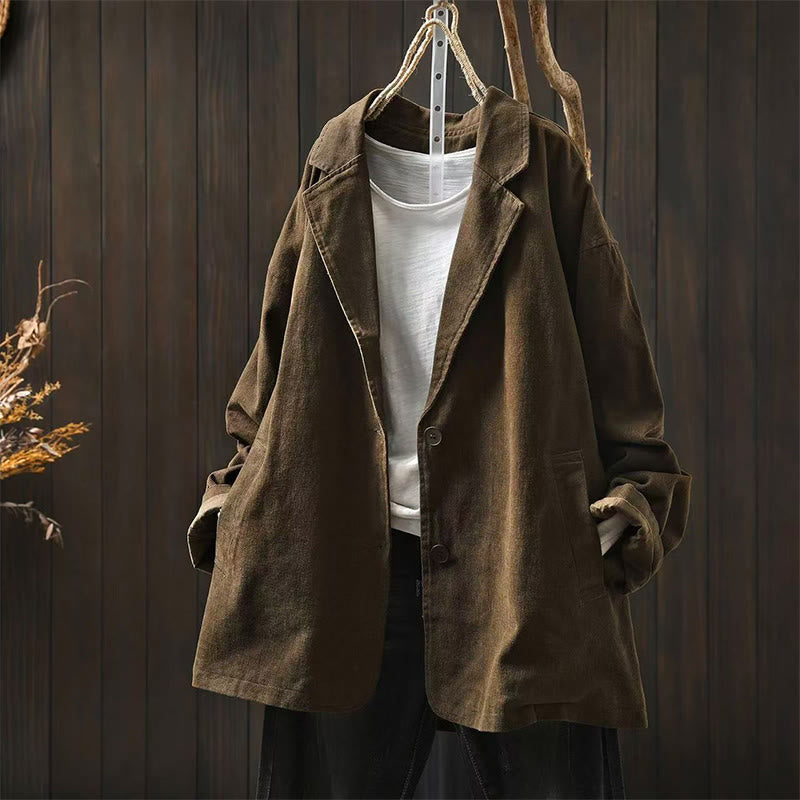 Chaqueta de mujer de manga larga, media, con bolsillos, botones, cuello de solapa y estampado de Buddha Stones para primavera y otoño. - Marrón silla de montar - US4-8/10, UK/AU8-12/14, EU36-40/42 (F) - image 12