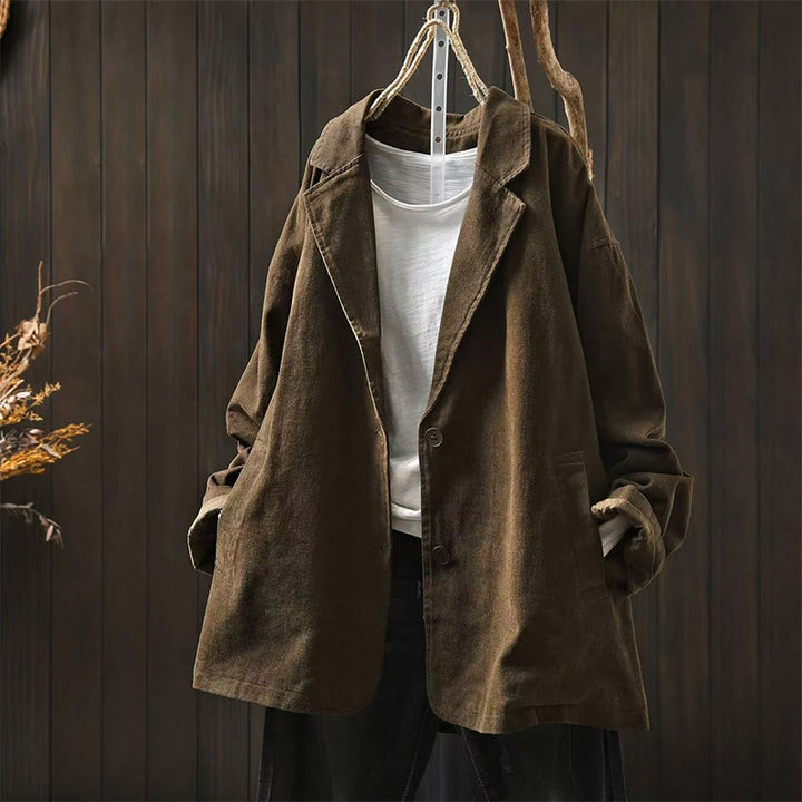 Chaqueta de mujer de manga larga, media, con bolsillos, botones, cuello de solapa y estampado de Buddha Stones para primavera y otoño. - Marrón silla de montar - US4-8/10, UK/AU8-12/14, EU36-40/42 (F) - image 12