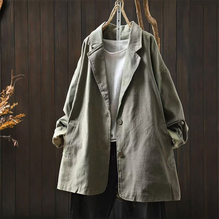 Chaqueta de mujer de manga larga, media, con bolsillos, botones, cuello de solapa y estampado de Buddha Stones para primavera y otoño. - Verde mar oscuro - US4-8/10, UK/AU8-12/14, EU36-40/42 (F) - image 18