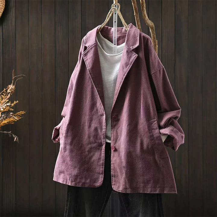 Chaqueta de algodón para mujer con bolsillos, cuello solapa, manga larga y botones, estilo primavera-otoño, con Buddha Stones - Violeta pálido rojo - US4-8/10, UK/AU8-12/14, EU36-40/42 (F) - image 22