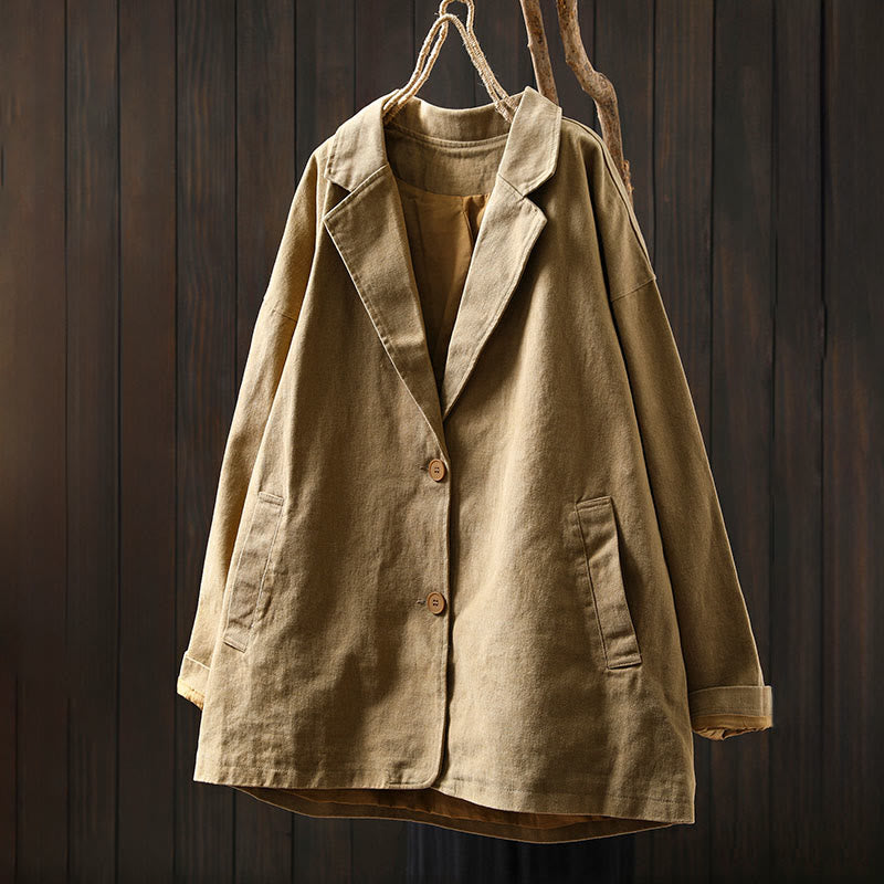 Chaqueta de algodón para mujer con bolsillos, cuello solapa, manga larga y botones, estilo primavera-otoño, con Buddha Stones - image 1