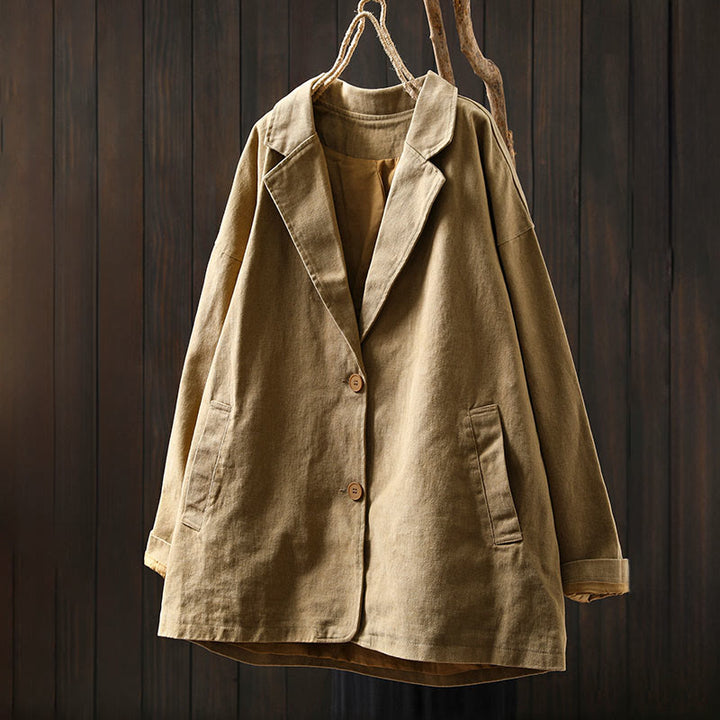 Chaqueta de algodón para mujer con bolsillos, cuello solapa, manga larga y botones, estilo primavera-otoño, con Buddha Stones - image 1