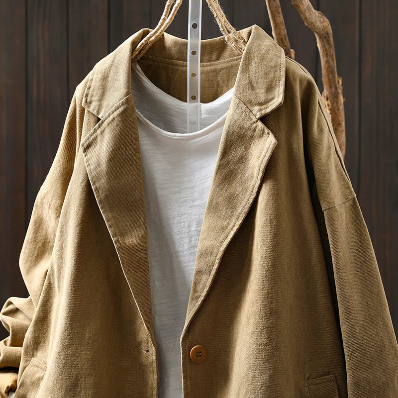 Chaqueta de mujer de manga larga, media, con bolsillos, botones, cuello de solapa y estampado de Buddha Stones para primavera y otoño. - image 3