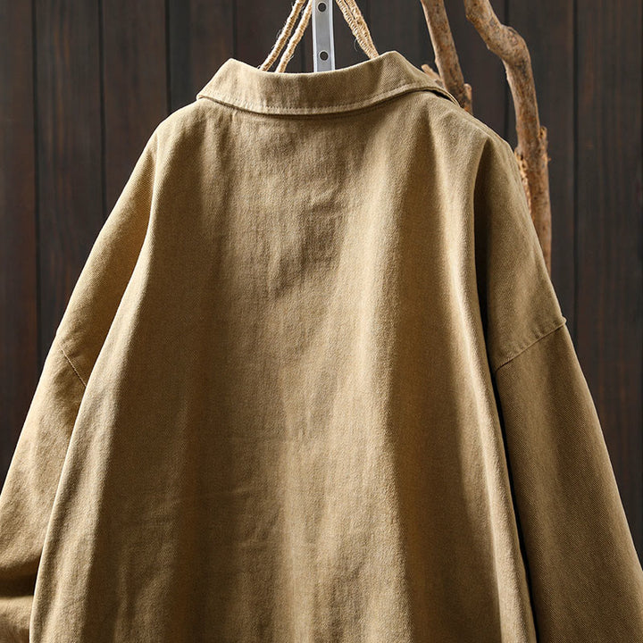 Chaqueta de algodón para mujer con bolsillos, cuello solapa, manga larga y botones, estilo primavera-otoño, con Buddha Stones - image 4