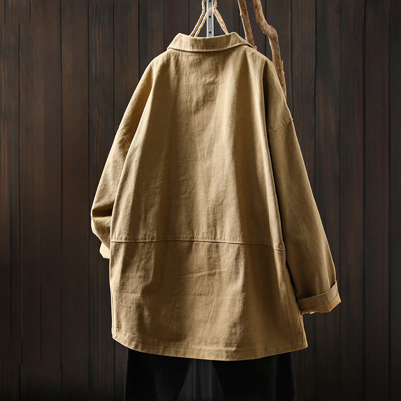 Chaqueta de mujer de manga larga, media, con bolsillos, botones, cuello de solapa y estampado de Buddha Stones para primavera y otoño. - image 2
