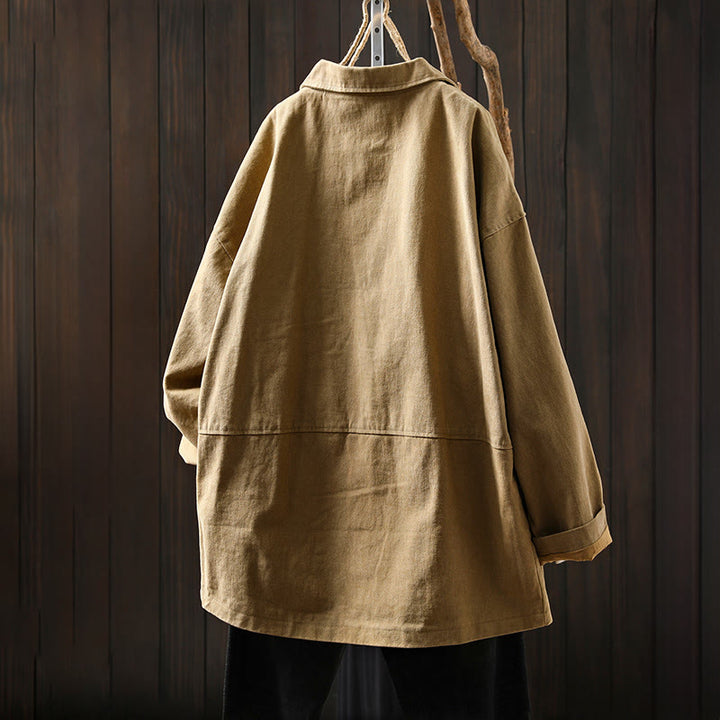 Chaqueta de mujer de manga larga, media, con bolsillos, botones, cuello de solapa y estampado de Buddha Stones para primavera y otoño. - image 2