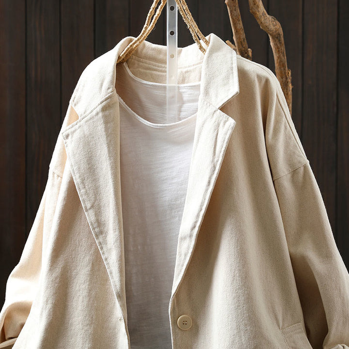 Chaqueta de algodón para mujer con bolsillos, cuello solapa, manga larga y botones, estilo primavera-otoño, con Buddha Stones - image 15