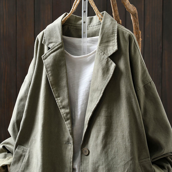 Chaqueta de mujer de manga larga, media, con bolsillos, botones, cuello de solapa y estampado de Buddha Stones para primavera y otoño. - image 19