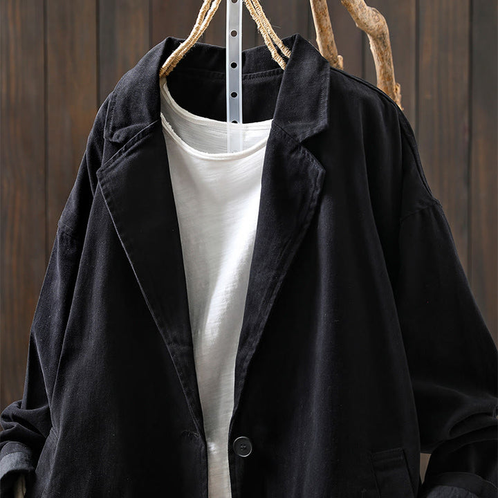 Chaqueta de mujer de manga larga, media, con bolsillos, botones, cuello de solapa y estampado de Buddha Stones para primavera y otoño. - image 21