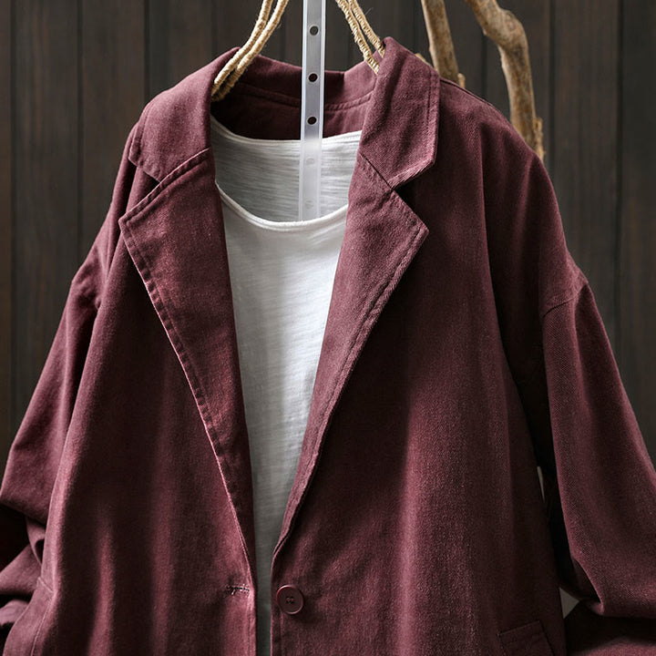 Chaqueta de mujer de manga larga, media, con bolsillos, botones, cuello de solapa y estampado de Buddha Stones para primavera y otoño. - image 17
