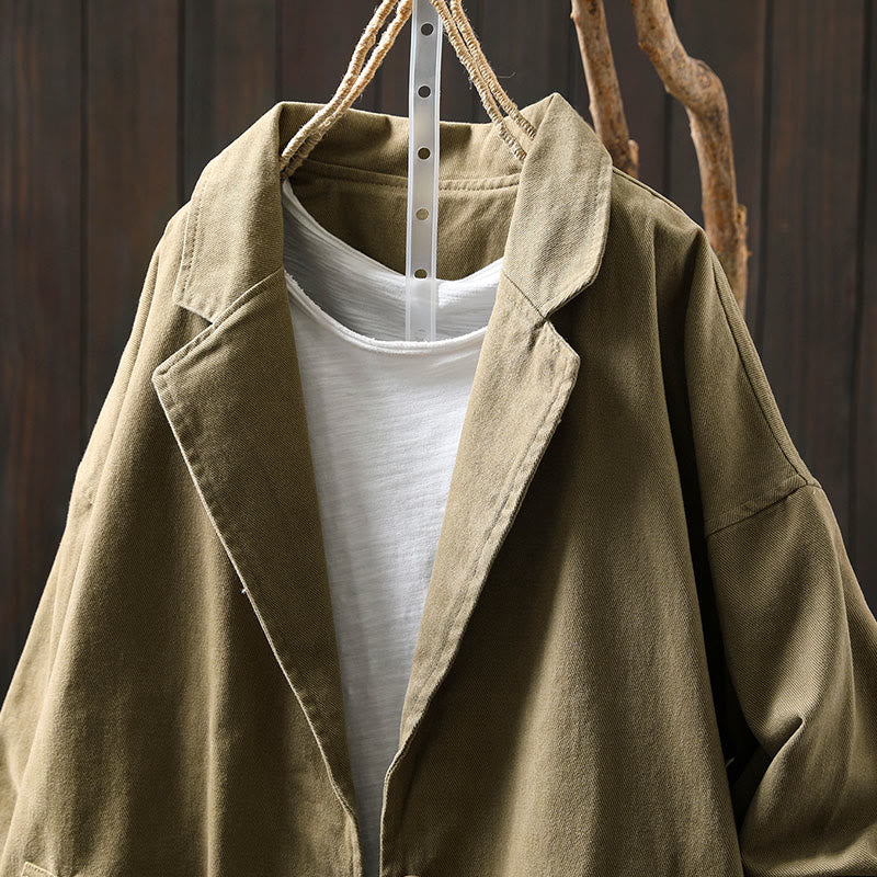Chaqueta de mujer de manga larga, media, con bolsillos, botones, cuello de solapa y estampado de Buddha Stones para primavera y otoño. - image 25