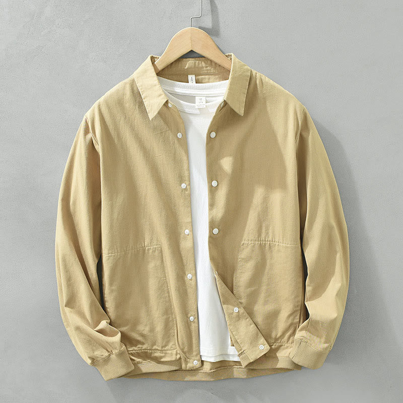 Camisa de algodón de manga larga con cuello alto y botones para hombre, color liso, con Buddha Stones - Caqui - US/UK/AU42, EU52 (3XL) - image 0