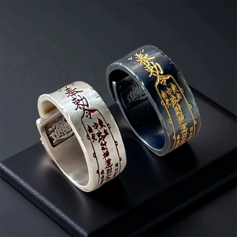 Anillo de equilibrio ajustable con palabras de cobre y Buddha Stones - Cobre negro (ajustable) - image 0