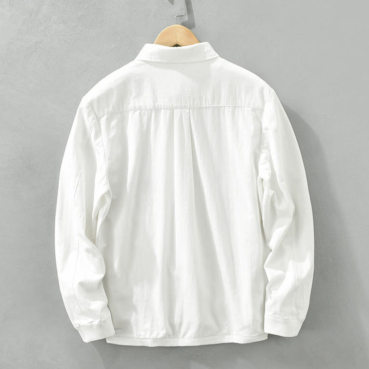 Camisa de algodón de manga larga con cuello alto y botones para hombre, color liso, con Buddha Stones - image 14