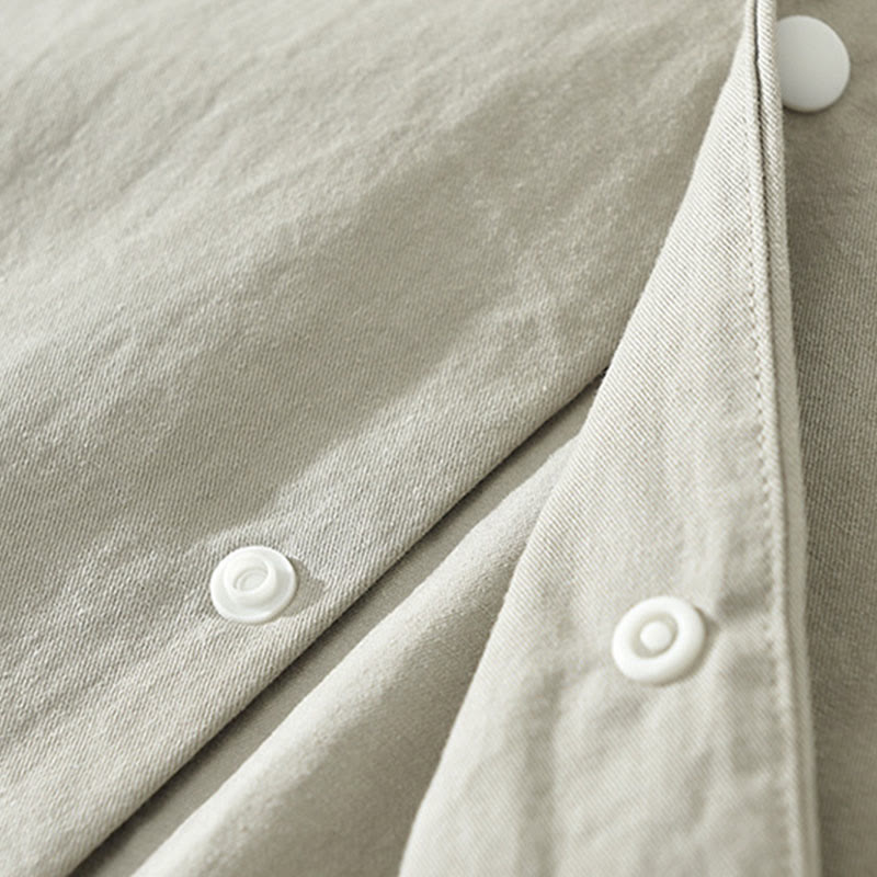 Camisa de algodón de manga larga con cuello alto y botones para hombre, color liso, con Buddha Stones - image 8