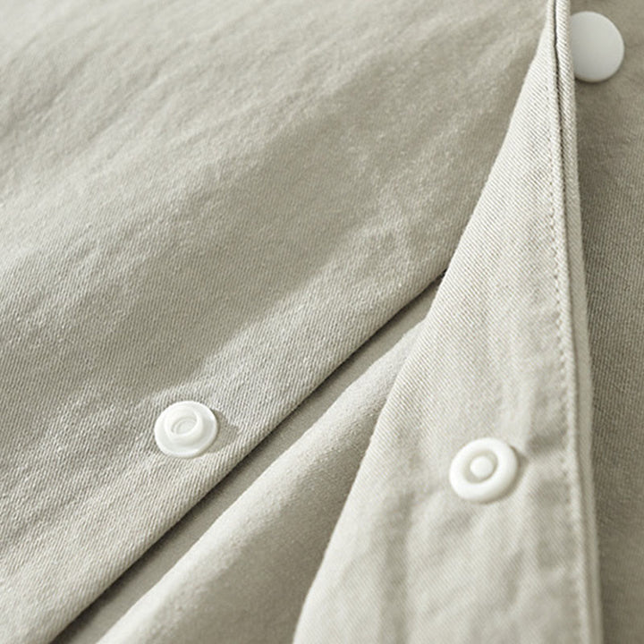 Camisa de algodón de manga larga con cuello alto y botones para hombre, color liso, con Buddha Stones - image 8
