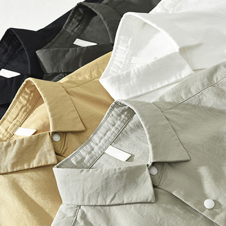 Camisa de algodón de manga larga con cuello alto y botones para hombre, color liso, con Buddha Stones - image 19