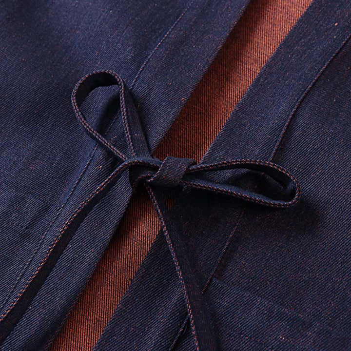 Chaqueta estilo kimono de algodón vaquero para hombre con mangas tres cuartos, abertura frontal y cordones de Buddha Stones - image 4