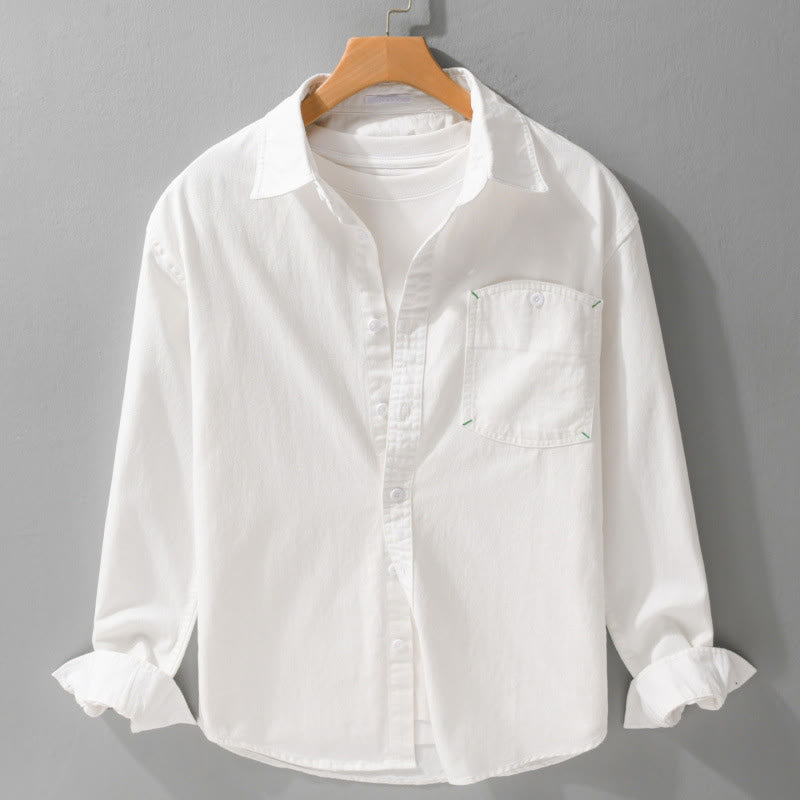 Camisa de algodón de manga larga para hombre con cuello alto, botones lisos y bolsillo decorativo con Buddha Stones - Blanco - US/UK/AU42, EU52 (3XL) - image 15