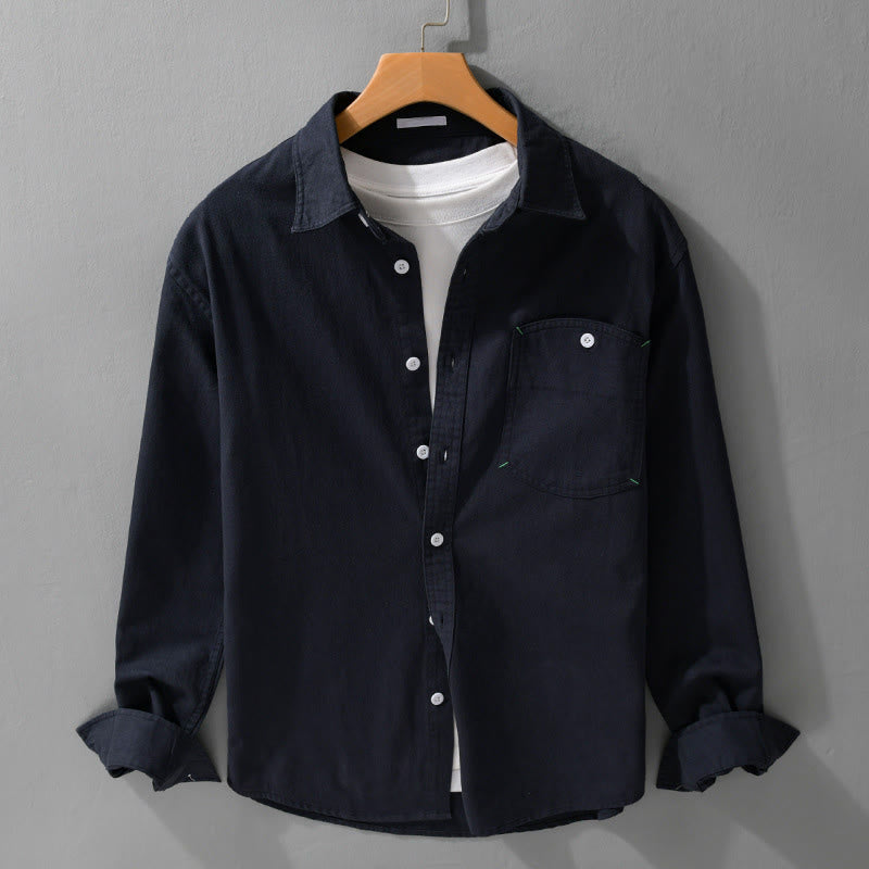 Camisa de algodón de manga larga para hombre con cuello alto, botones lisos y bolsillo decorativo con Buddha Stones - Azul medianoche - US/UK/AU42, EU52 (3XL) - image 9