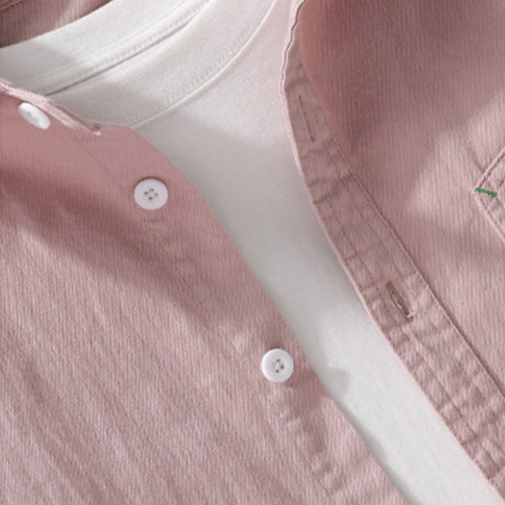 Camisa de algodón de manga larga para hombre con cuello alto, botones lisos y bolsillo decorativo con Buddha Stones - image 4