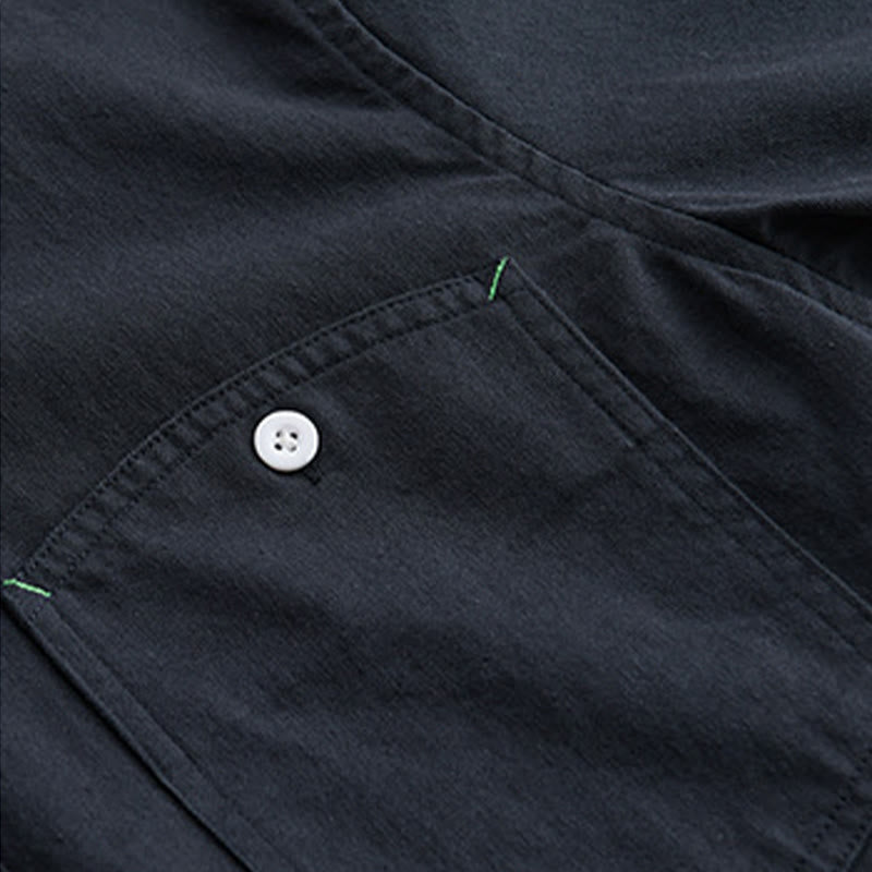 Camisa de algodón de manga larga para hombre con cuello alto, botones lisos y bolsillo decorativo con Buddha Stones - image 13