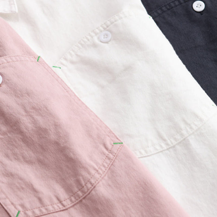 Camisa de algodón de manga larga para hombre con cuello alto, botones lisos y bolsillo decorativo con Buddha Stones - image 21