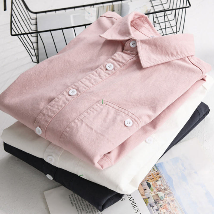 Camisa de algodón de manga larga para hombre con cuello alto, botones lisos y bolsillo decorativo con Buddha Stones - image 1