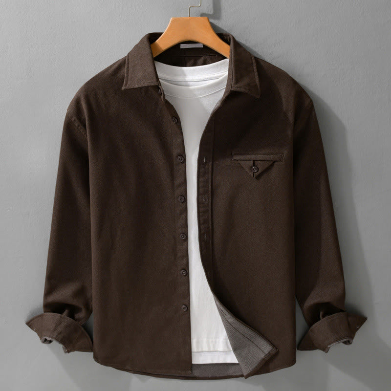 Camisa de algodón de manga larga con cuello alto y botones sólidos para hombre con estampado de Buddha Stones caídas - SaddleBrown - US/UK/AU42, EU52 (3XL) - image 0