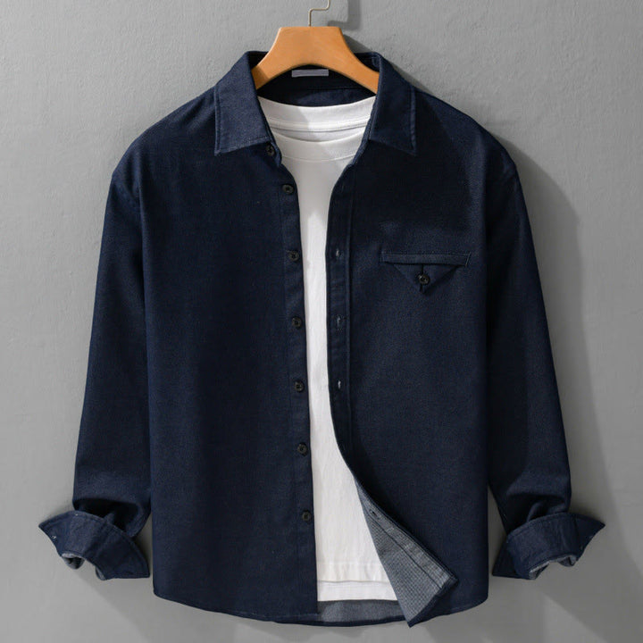 Camisa de algodón de manga larga con cuello alto y botones sólidos para hombre con estampado de Buddha Stones caídas - Azul medianoche - US/UK/AU42, EU52 (3XL) - image 6