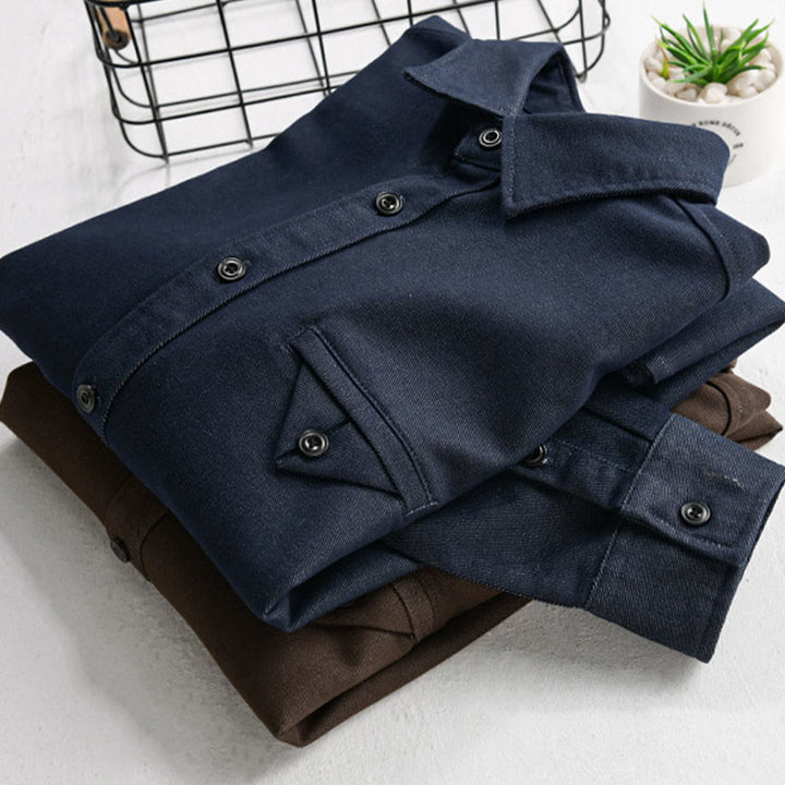 Camisa de algodón de manga larga con cuello alto y botones sólidos para hombre con estampado de Buddha Stones caídas - image 10