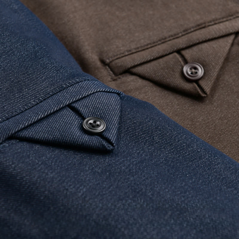 Camisa de algodón de manga larga con cuello alto y botones sólidos para hombre con estampado de Buddha Stones caídas - image 12